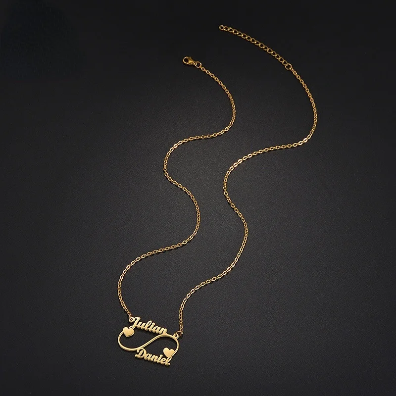 24K Gold Plated Personalize Couple Name With Infinity Couple Heart Necklace ( CN-03 )